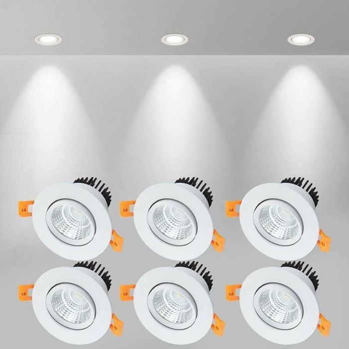 Spot LED Encastrable, Lot de 6, 5W COB Plafonnier Encastré, Blanc Froid 6000K, 500LM, IP44, Pour Salle de Bain, Cuisine, Salon