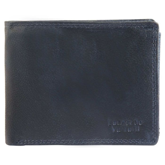 Men's wallet - LEONARDO VERRELLI - Horizontal model - Genuine cowhide leather - Integrated RFID - Dark blue