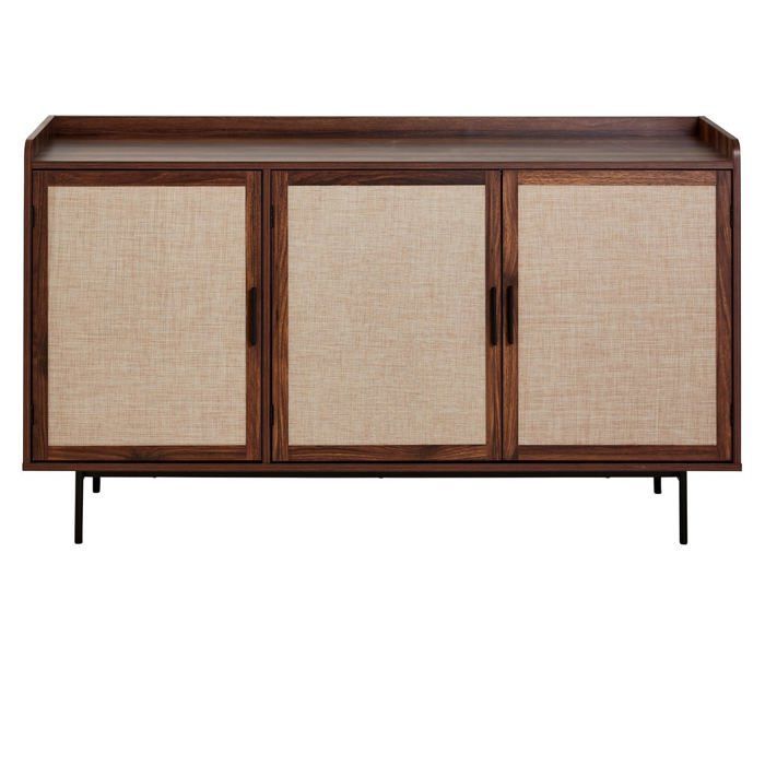 CALICOSY - 3-door sideboard in walnut finish with fabric fronts, 140 cm wide - JETSON - Dark wood