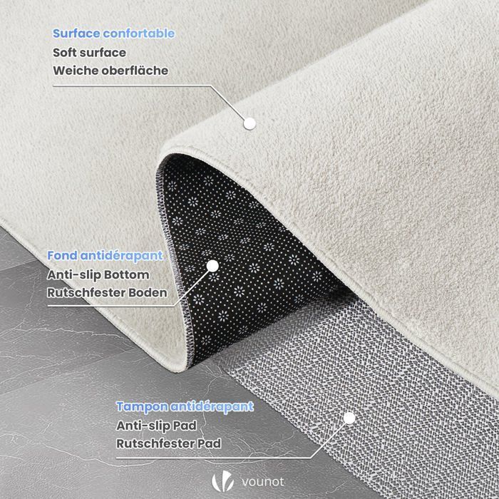 Alfombra VOUNOT® suave, de pelo corto y antideslizante para salón, 160x230cm, color crema liso.