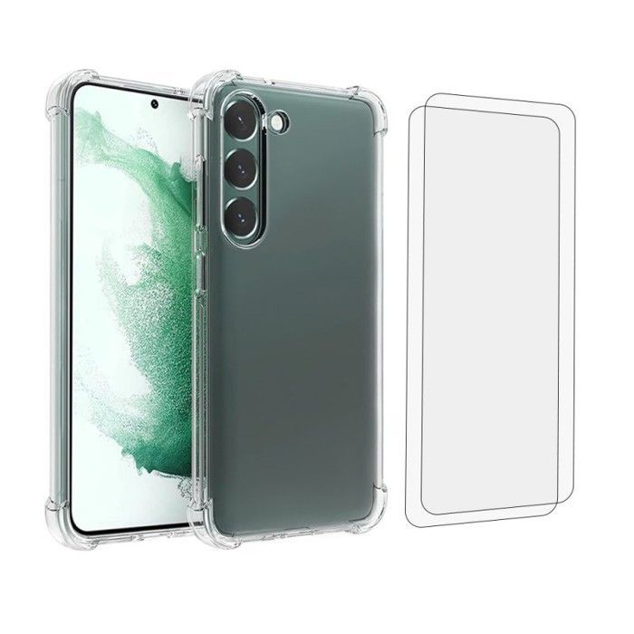 EVETANE Shockproof Transparent Case Compatible with Galaxy S23 Plus + 2 Screen Protectors
