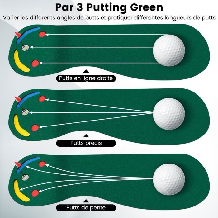 Tapete portátil para practicar golf - COSTWAY - 300 x 96 cm - Superficie True-roll - 3 hoyos - 2 obstáculos