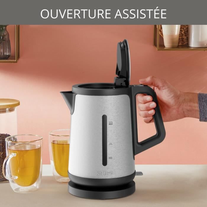 KRUPS Bouilloire électrique sans fil inox, 2400 W, Capacité 1,7 L, Ouverture assistée du couvercle Control Line BW442D10