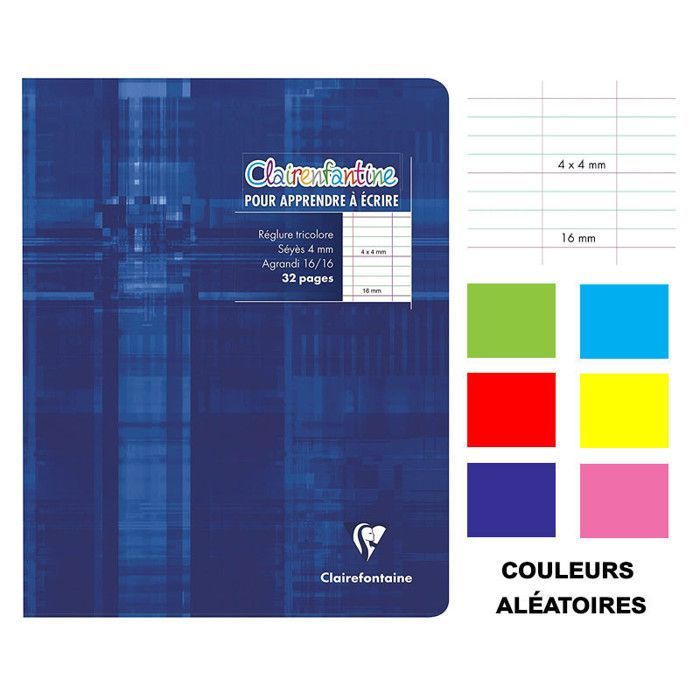 Cahier d'apprentissage - CLAIREFONTAINE - 17x22 - 32 pages - Séyès agrandi 4mm - Couverture en carton