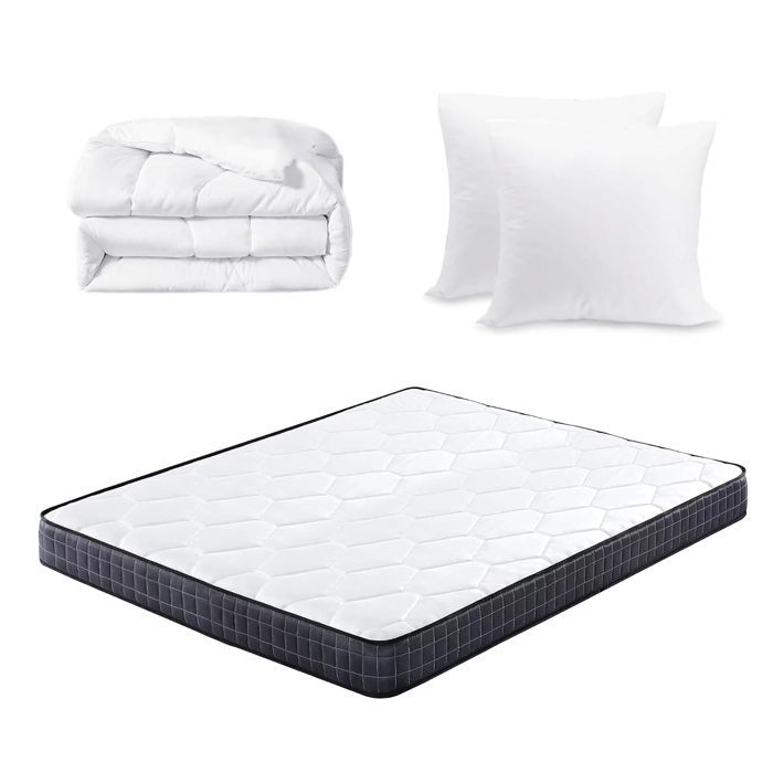 Sleivant Matelas 160x200 cm avec Couette et 2Oreillers，Ensemble 1 Matelas en Mousse 160x200 + 1 Couette 220x240 + 2 Oreillers 60x60