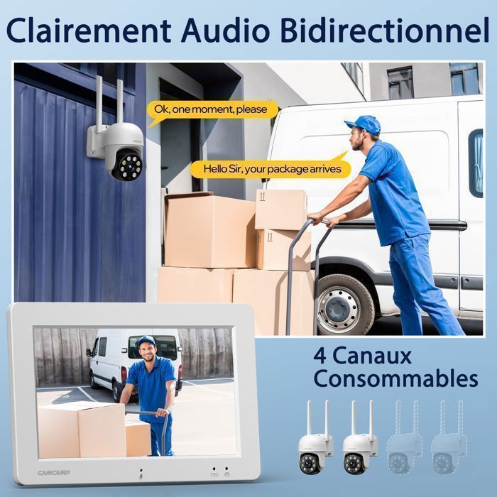 Kit di telecamere di sicurezza wireless WiFi per esterni CAMCAMP, NVR touchscreen da 7