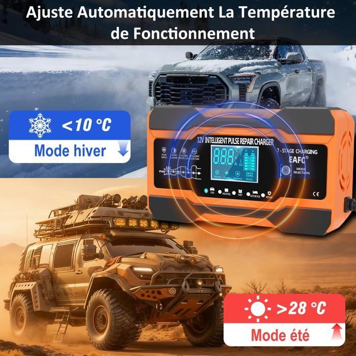 Cargador inteligente de baterías para coche de 12 A y 12 V, cargador de mantenimiento para baterías de plomo-ácido, STD, AGM, gel, SLA y baterías de motocicleta.