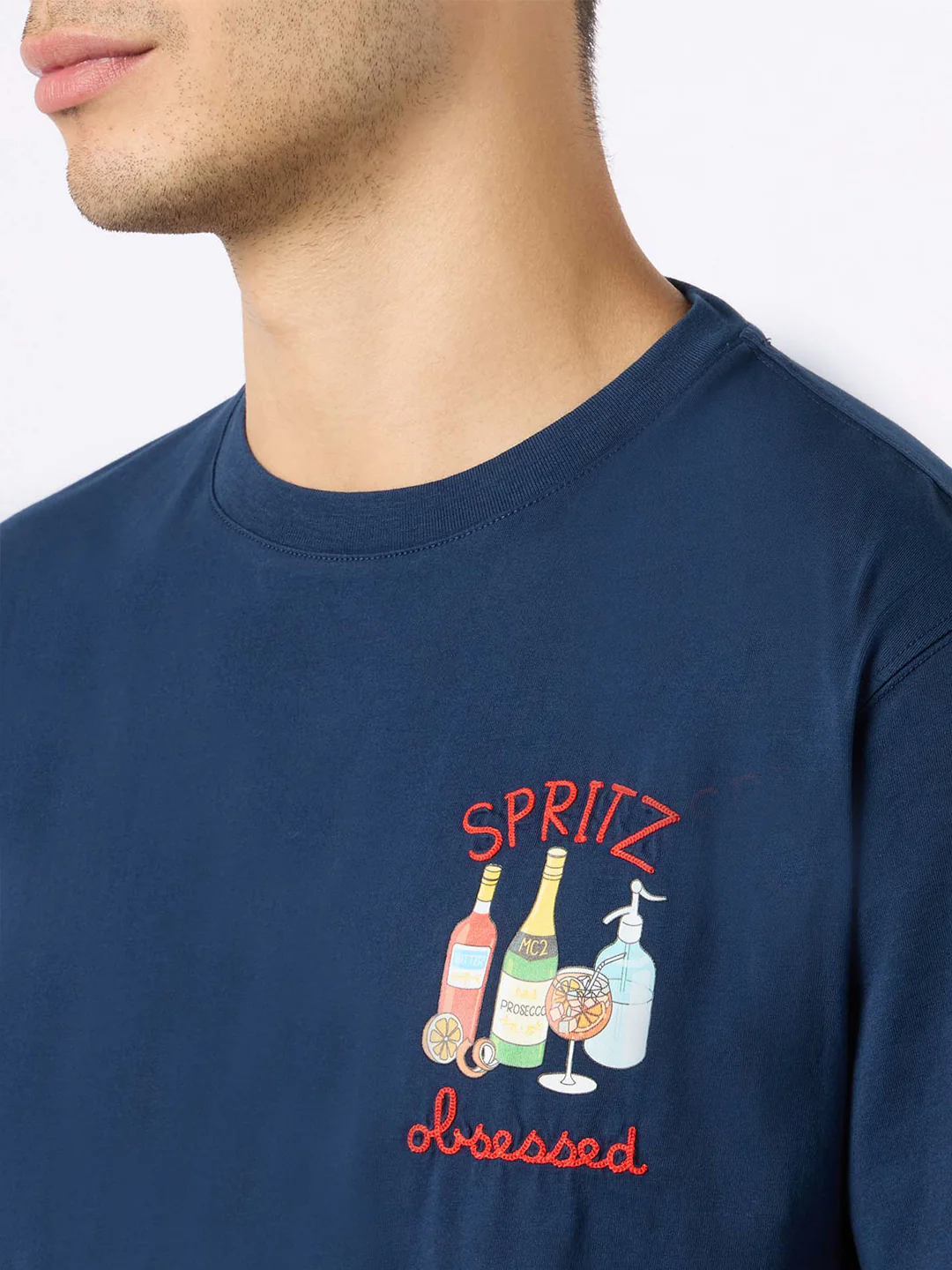 Heren katoenen T-shirt met Spritz obsession-borduurwerk