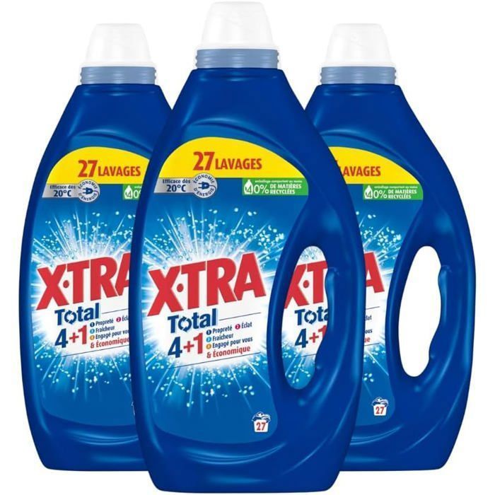 Detersivo liquido per bucato - XTRA Total - Confezione da 3 - Pulizia - Brillantezza - Freschezza - 27 lavaggi