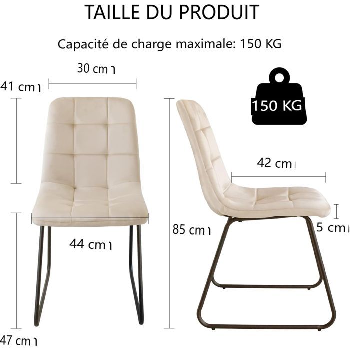 JIEXI Lot de 6 Chaises de Salle à Manger Ergonomique,Chaise de Cuisine en Velours Rembourrée,U Pieds en Métal (beige)