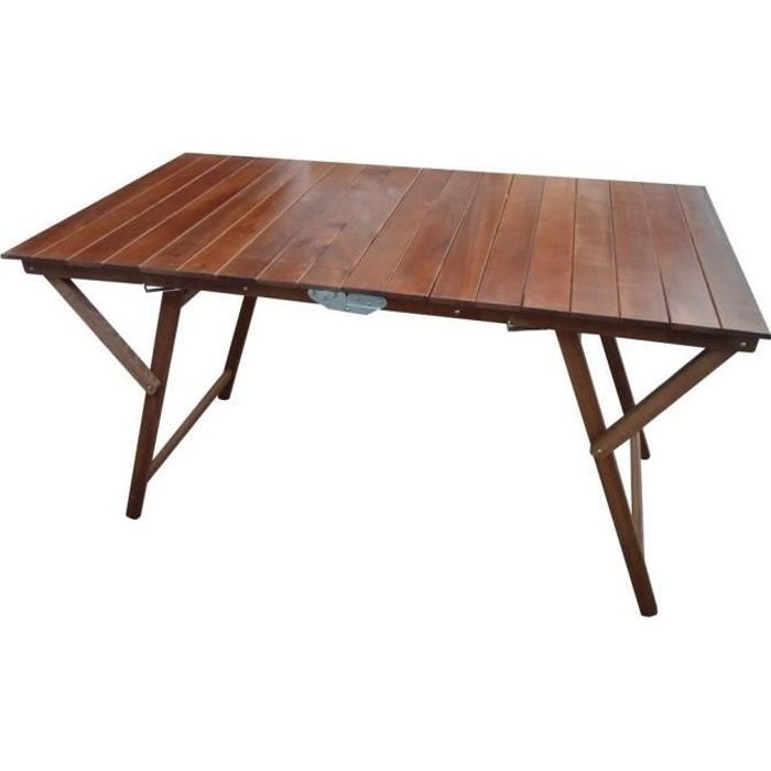 Mesa plegable de madera LAURA KATIA, 70 x 140 cm, con vetas de nogal.