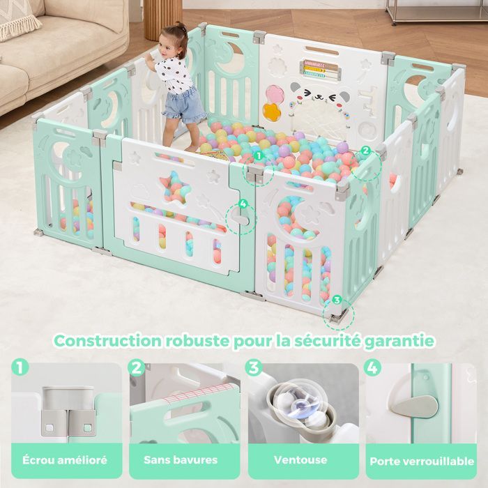 Baby Playpen - XL - Green - Eco-Friendly Plastic - 0 to 3 years - 14 Panels - 150×150cm - Foldable