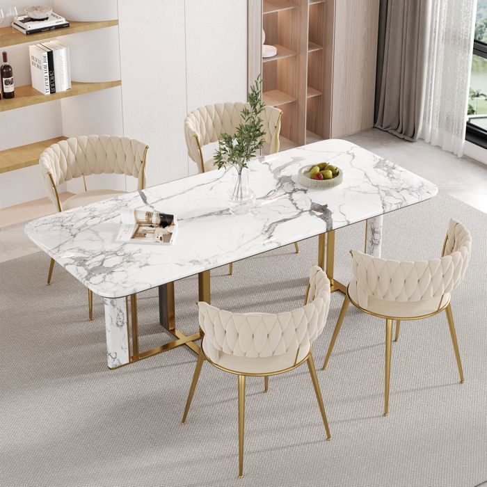 Feuille épaissie Chaise de salle à manger en velours doux Set de 2 pièces, Chaise de salon rembourrée douce et confortable, Chambr