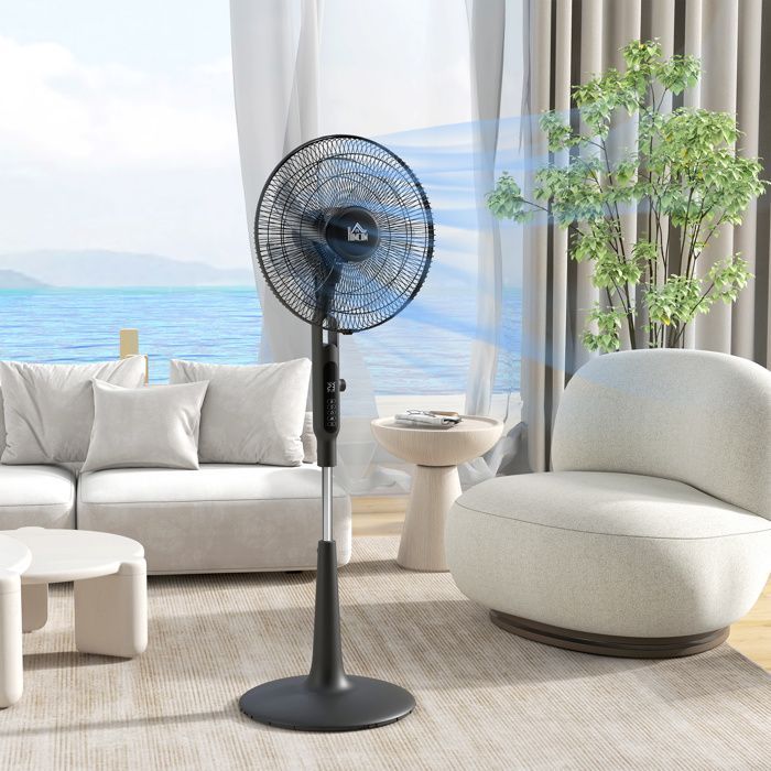 Ventilador de pedestal HOMCOM Ø 42cm 40W 3 modos 28 velocidades, función antimosquitos, altura ajustable, oscilación de 75°, negro