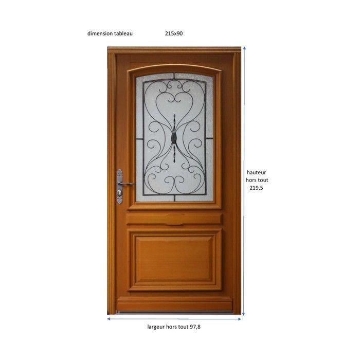 Puerta de entrada Garnier de madera maciza, 215 cm de alto x 90 cm de ancho, lado derecho.