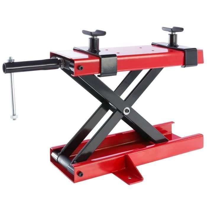 AREBOS Sollevatore per moto da 500 kg con piattaforma di sollevamento e blocco di montaggio | Regolabile da 95 a 375 mm Rosso - Nero
