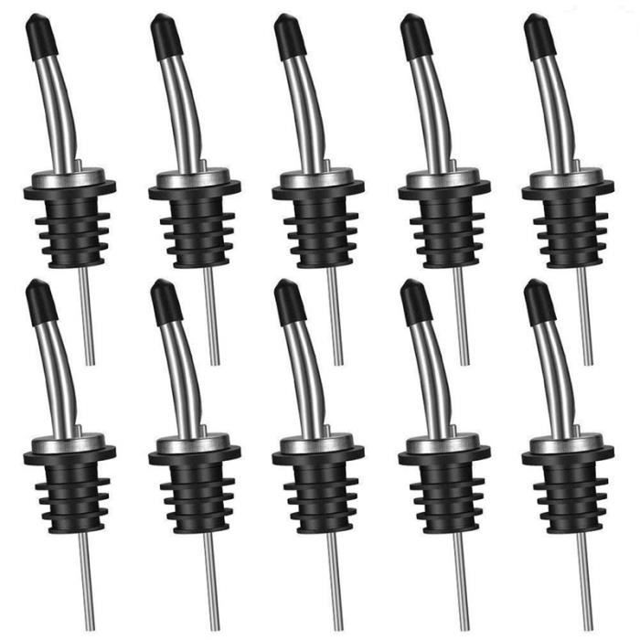 Vertedores de vino de acero inoxidable plateados, juego de 10 piezas, vertedores de licores de alta calidad con tapas.