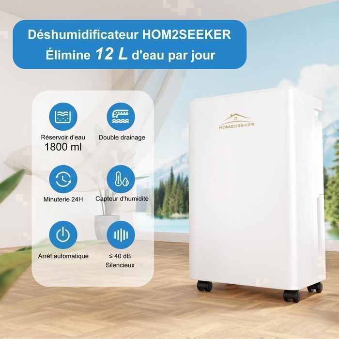Elektrische luchtontvochtiger 12 l/dag - 260 W - 3 standen met droogstand | Professioneel voor 45 m² woning, badkamer, slaapkamer