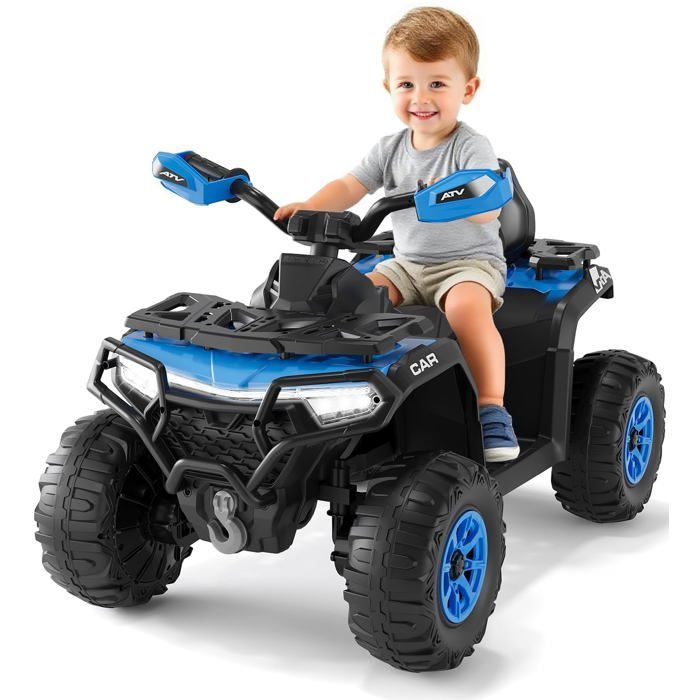Coche eléctrico infantil 4x4 tipo buggy, 12 V, velocidad máxima de 6 km/h, suspensión, faro LED, Bluetooth, música, azul.
