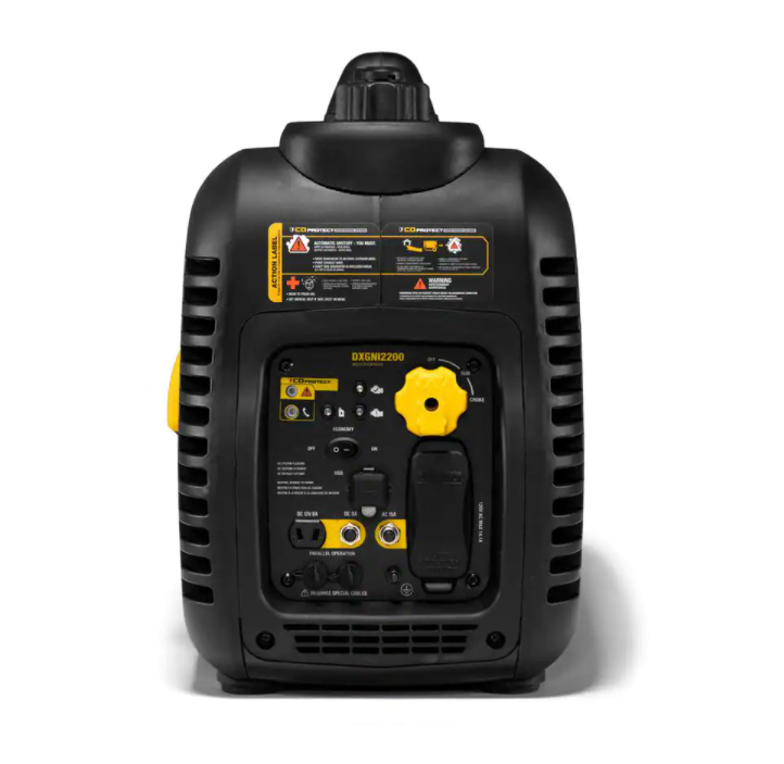 Gerador inversor DEWALT Ultra Silencioso de 2200 W com partida manual, movido a gasolina, afogador automático e tecnologia CO-PROTECT, 50-ST