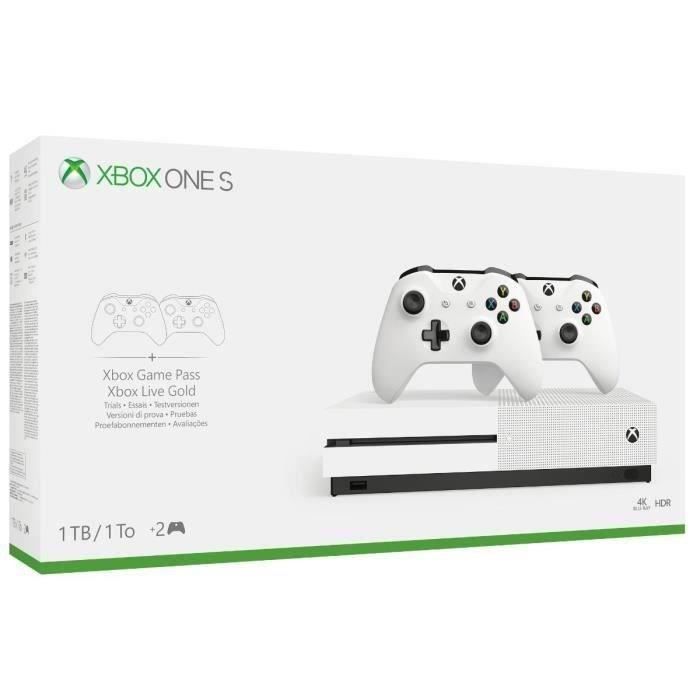 Consola Microsoft Xbox One S de 1 TB + 2 mandos, color blanco - Reacondicionada - Muy buen estado
