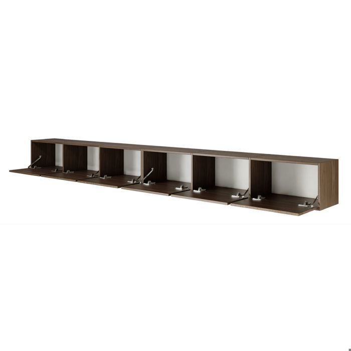 Mobile TV a parete con 6 ante a ribalta – FRAMME – 300 cm – Effetto legno noce Wisconsin