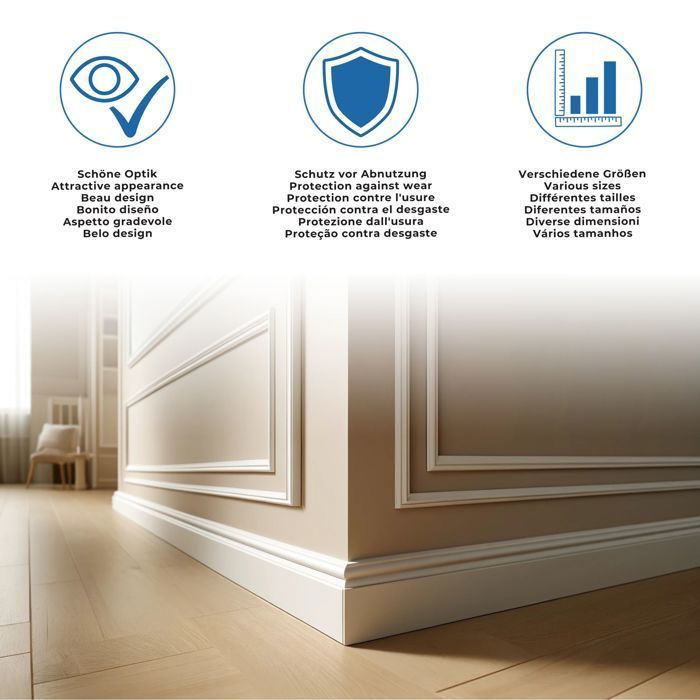 PROVISTON 19 x 70mm rounded skirting board, melamine skirting board, white MDF skirting board