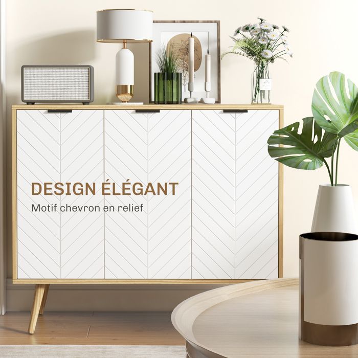 HOMCOM - Aparador de cocina - Tablero de partículas - 91,5 x 35 x 77,4 cm - Blanco y madera natural