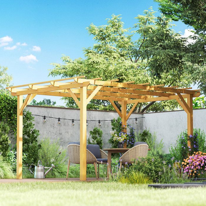 Pergola de jardin exterieur 3 x 4 m - Outsunny - pergola en bois - pour plantes grimpantes - bois naturel