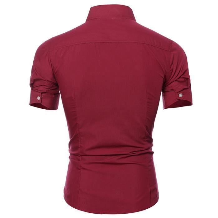 Camisa de hombre - FUNMOON - Corte ajustado - Manga corta - Cuello mandarín - Gris