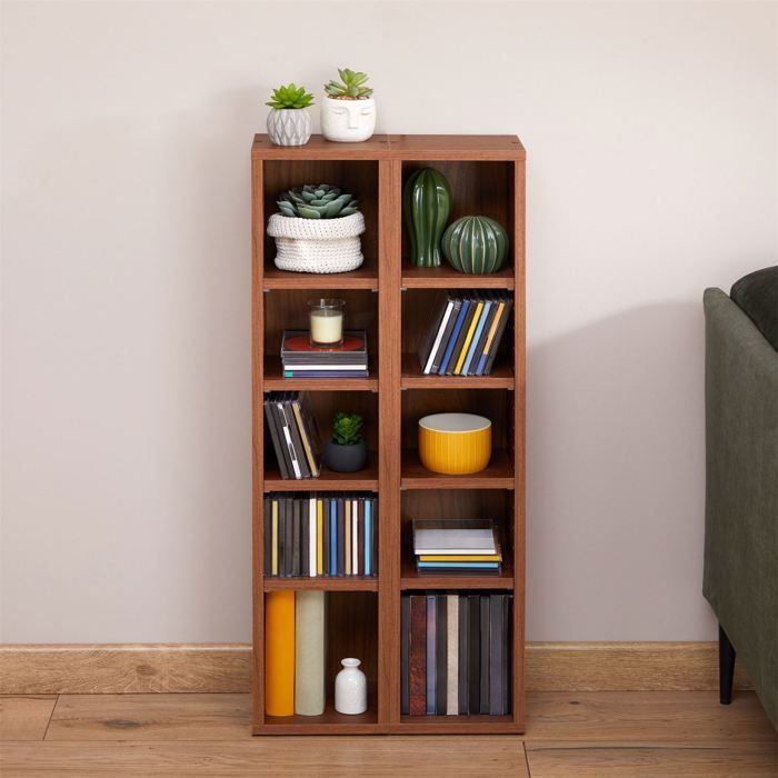 Estantería modular MUSIC para CDs y DVDs, conjunto de 2 unidades de almacenamiento en columna con 10 compartimentos en melamina de color.