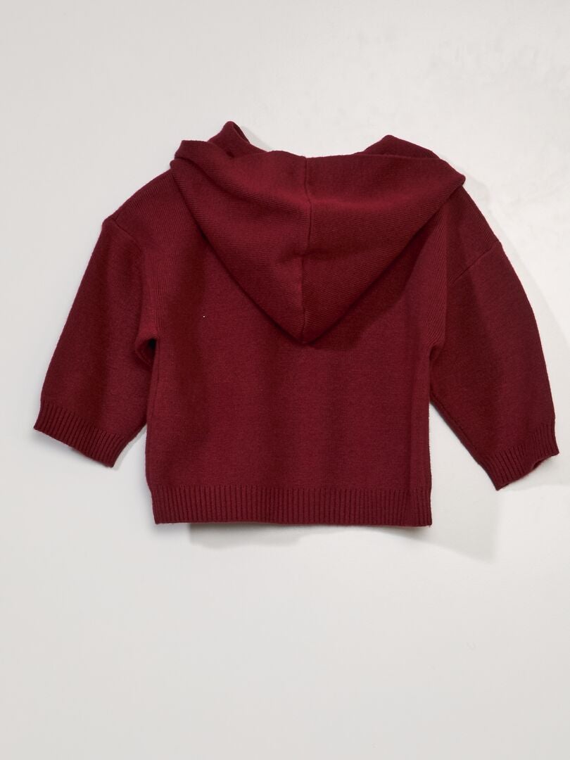 Suéter de tricô com capuz - VERMELHO