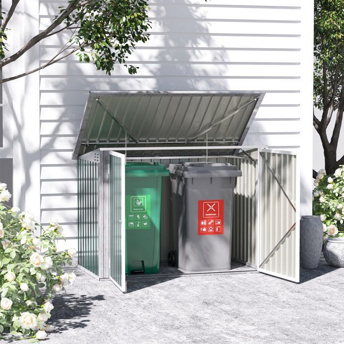 Abri cache poubelle double - Outsunny - deux portes ouverture dessus - acier galvanisé - 178x104x128cm - vert