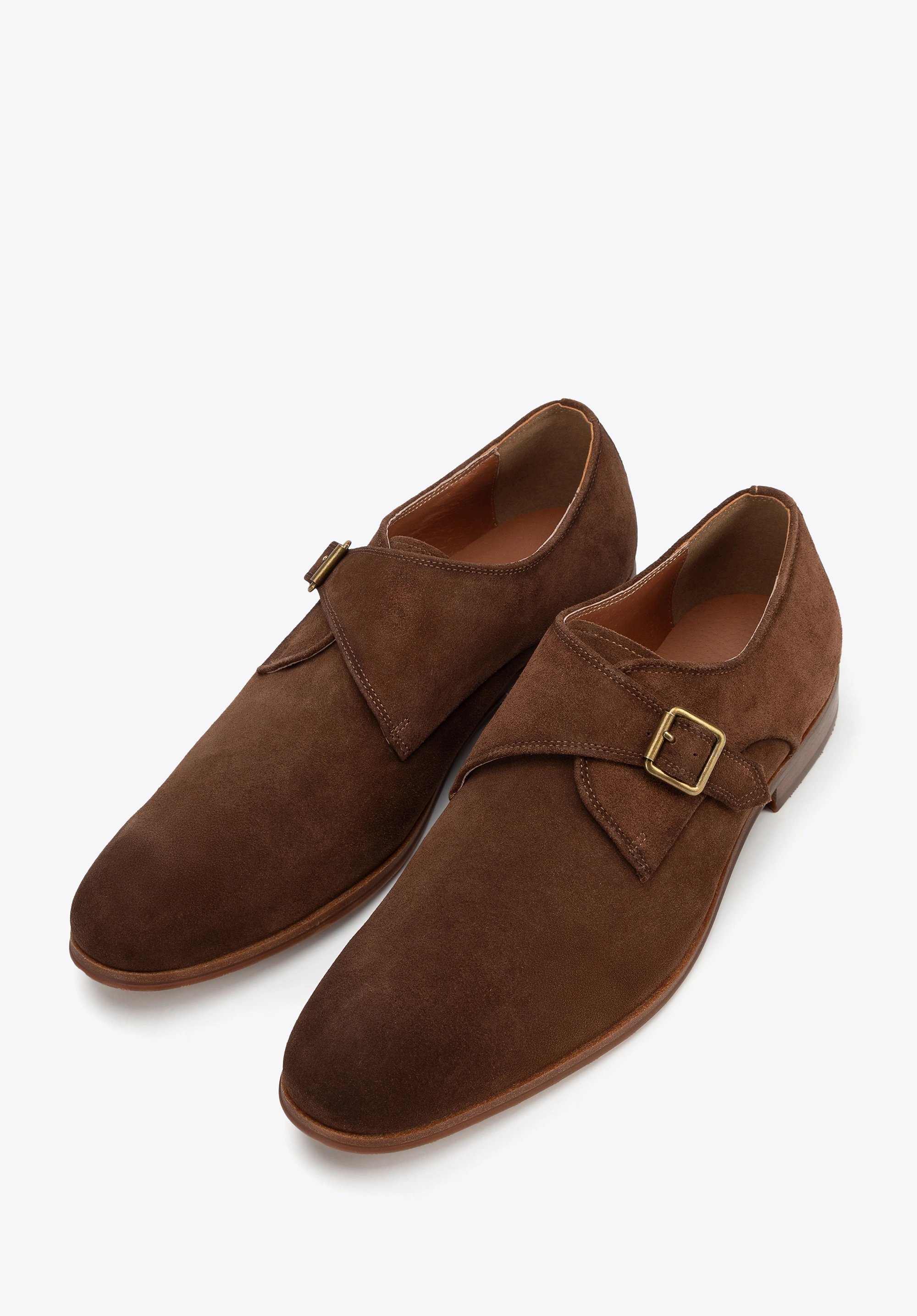 Męskie buty monki ze skóry zamszowej ciemny brąz