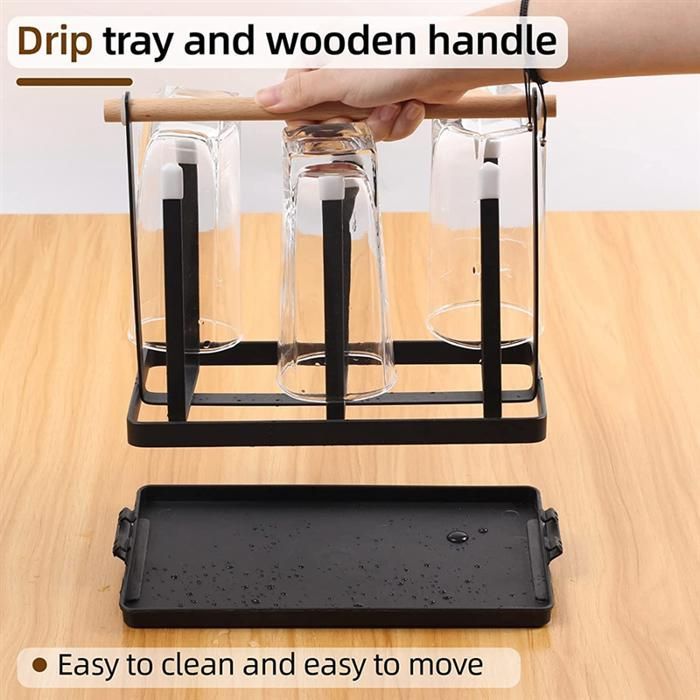 Estante para botellas, escurridor de platos, 6 soportes para botellas, soporte metálico para vasos con escurridor y secador de botellas para