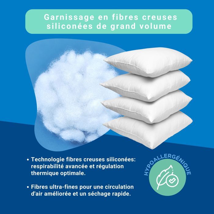 Pack 4 Nubes - Juego de 4 almohadas de 60x60 cm | Comodidad de hotel | Hipoalergénicas y con certificación OEKO-TEX® | Fabricadas en Bélgica