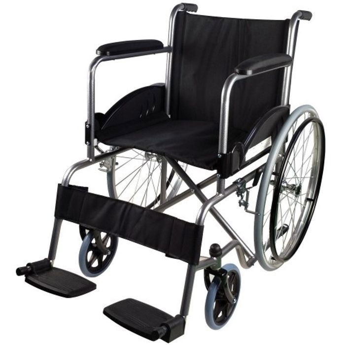 Silla de ruedas plegable Clinicalfy para personas con discapacidad, altura del asiento de 46 cm, accionamiento manual, freno manual duradero, reposabrazos cromados, acabado Valencia.