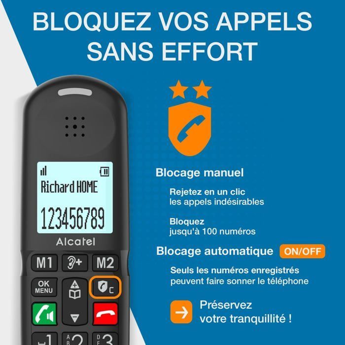 Telefone fixo sem fio para idosos com secretária eletrônica - STAMPILLE - Tela de alta legibilidade - Botões grandes