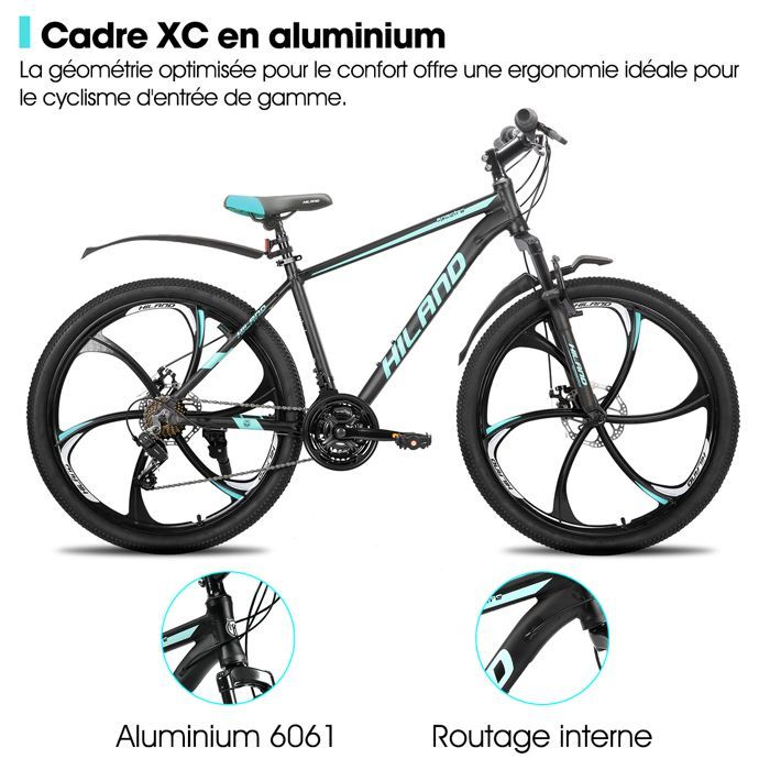 Hiland 26-inch adult mountain bike, 18 speeds, front and rear disc brakes, 6 spokes, aluminum frame, urban commuting