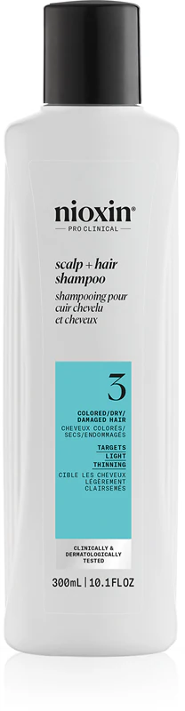 shampoo Nioxin System 3 Scalp + Hair é um shampoo de limpeza para cabelos finos e com coloração.