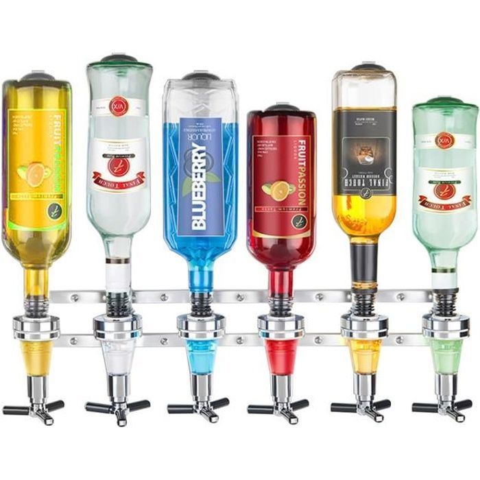 Dispensador de bebidas de pared de 6 vías, soporte para botellas, base y dispensador para mayordomo de bar