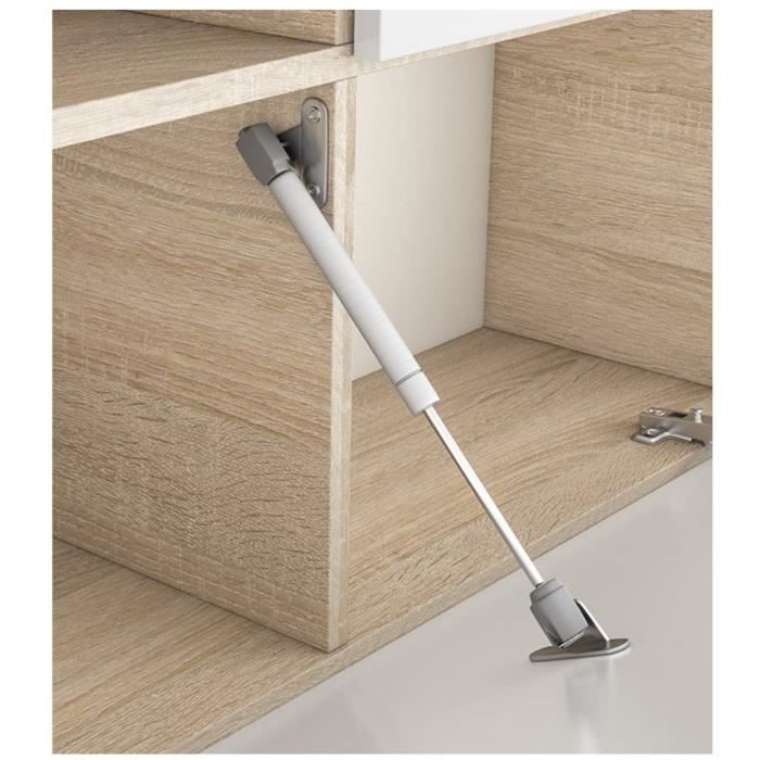 Mueble de TV ESSENCIAL con iluminación LED blanca clásica de alto brillo y acabado en roble - 260 cm de ancho