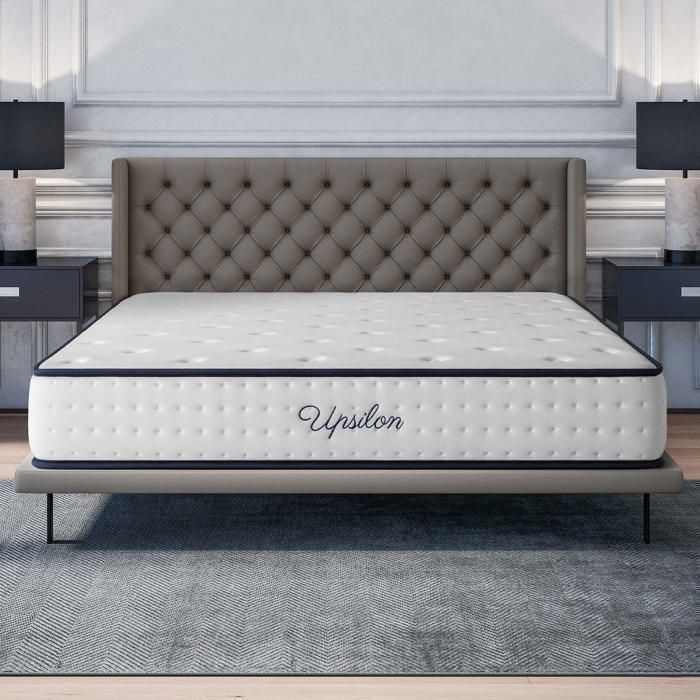 Colchón UPSILON 140x190 cm - 26 cm - HR 35 kg - Espuma viscoelástica - 7 zonas - LÁTEX AZUL - Ergonómico - Laterales para verano/invierno - Firme confort