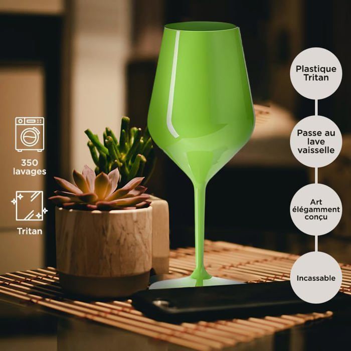 Verre à Vin Wine Cocktail INCASSABLE 47cl - Lot de 6 - Verre Incassable en TRITAN, Réutilisable 350 Lavages, PBlanc