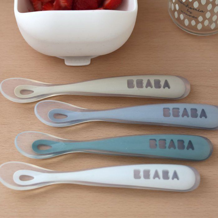Set de 4 linguri - BEABA - Prima vârstă - Silicon - Pietriș / Albastru nor / Albastru baltic / Set lut