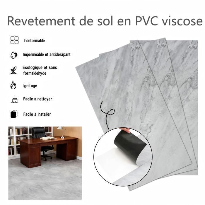 Revêtement de sol PVC - Dalles autocollantes - 5m² - pour Salon - Imperméables - 36 pièces - Texture de pierre blanc-gris