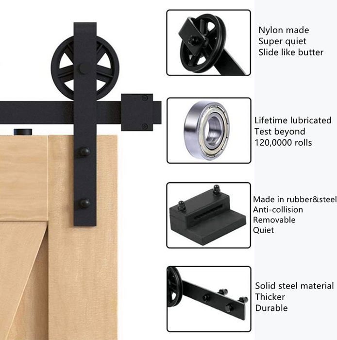SNOGOLD 1,83 m schuifdeur rolrail hardware kit, industriële eenvoudige ophangset voor deuren, 1,83 m