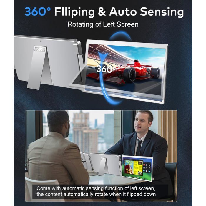 Portable Monitor for Computer, Triple Screen IPS 15.6-inch FHD 1080p, 12-18.5 inch Extendable