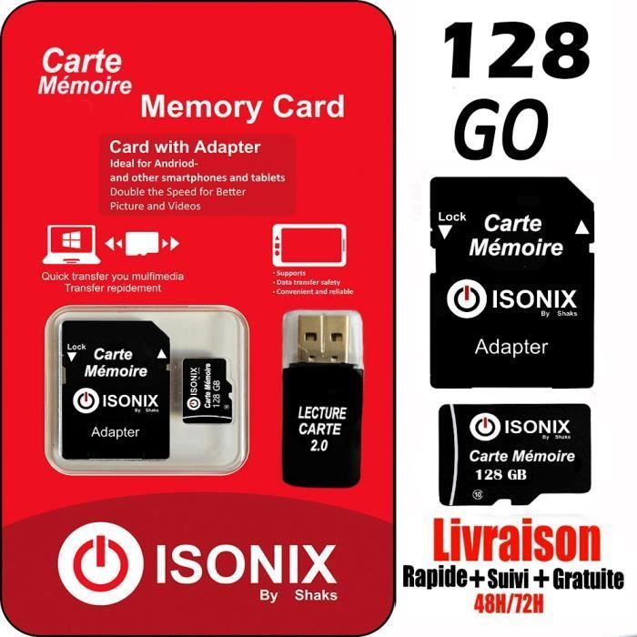 Cartão de memória micro-SD ISONIX - 128 GB - Classe 10 - Adaptador incluído - Compatível com smartphones
