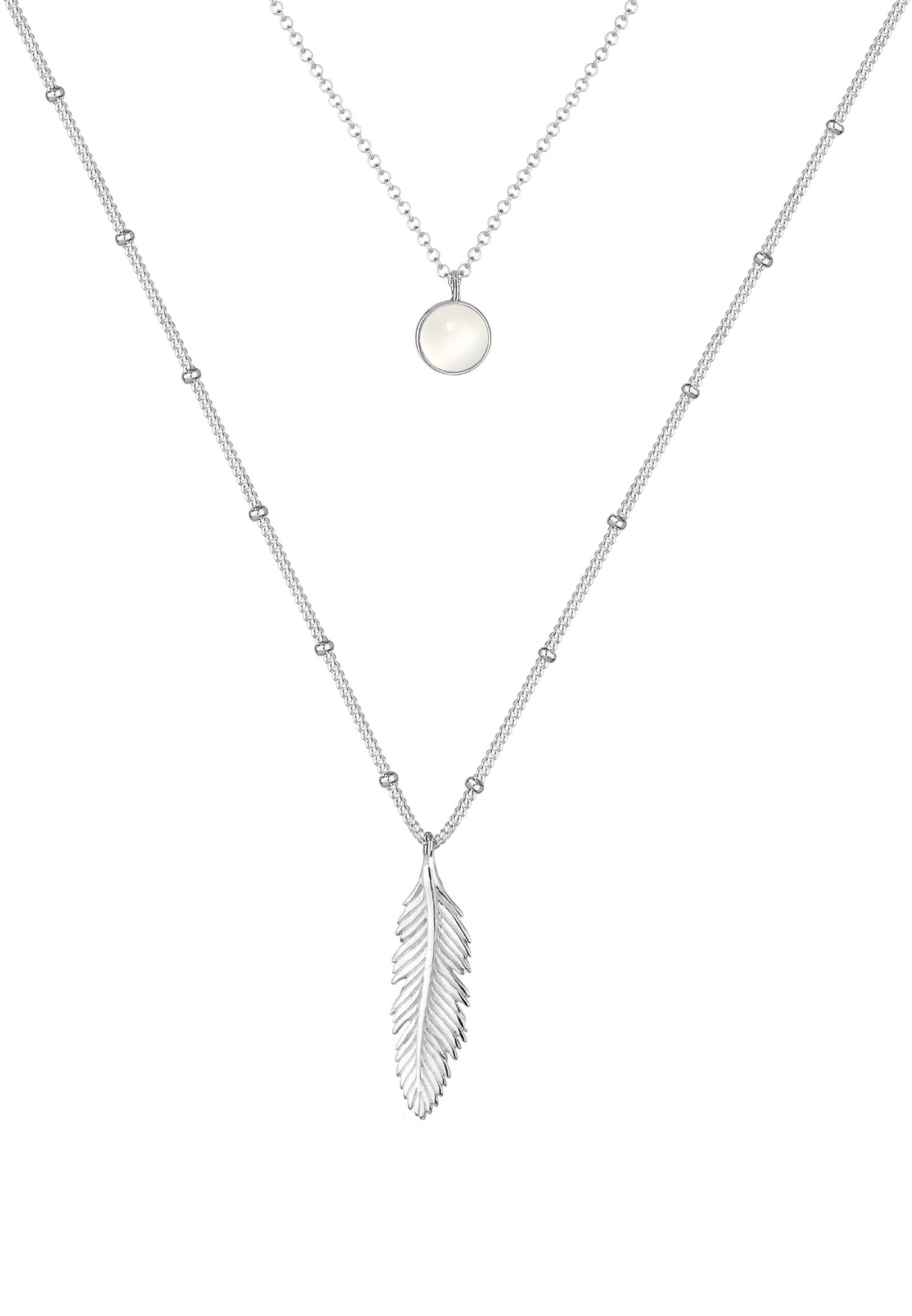 Elli Plume Layer Pierre de Lune Collier Femme - (925/1000) Argent